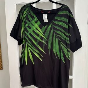 Black and Green Leaf Print Top